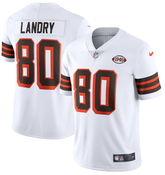 Men's Cleveland Browns #80 Jarvis Landry White 1946 Collection Vapor Stitched Football Jersey